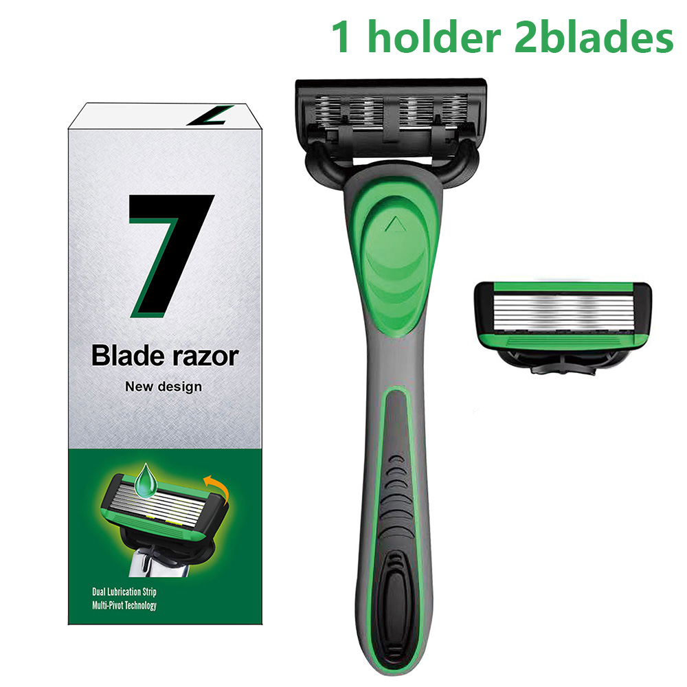 Maquinilla de afeitar Manual para hombres, maquinilla de afeitar de 7 cuchillas de seguridad, maquinilla de afeitar reemplazable, hojas de recarga, herramienta de afeitado clásica para hombres: Naranja