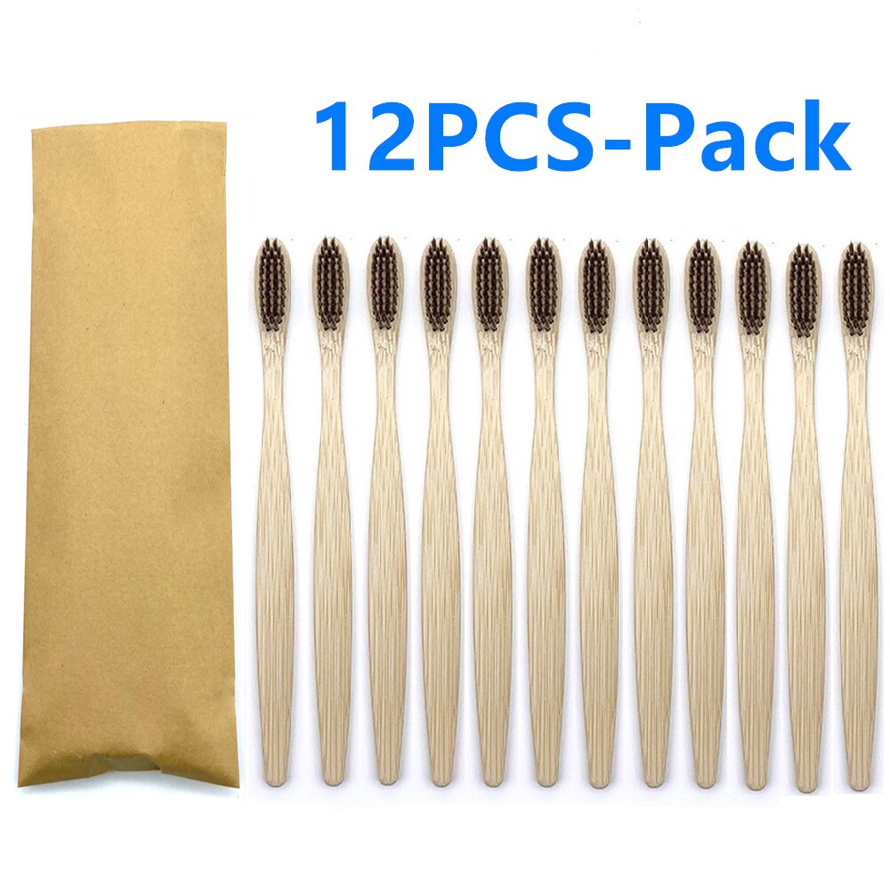 12 Pack Vegan Bamboo Toothbrush Wood Toothbrushes Soft Bristles Eco Friendly Products Zero Waste Biodegradable Travel Toothbrush: 12PCS Brown Color