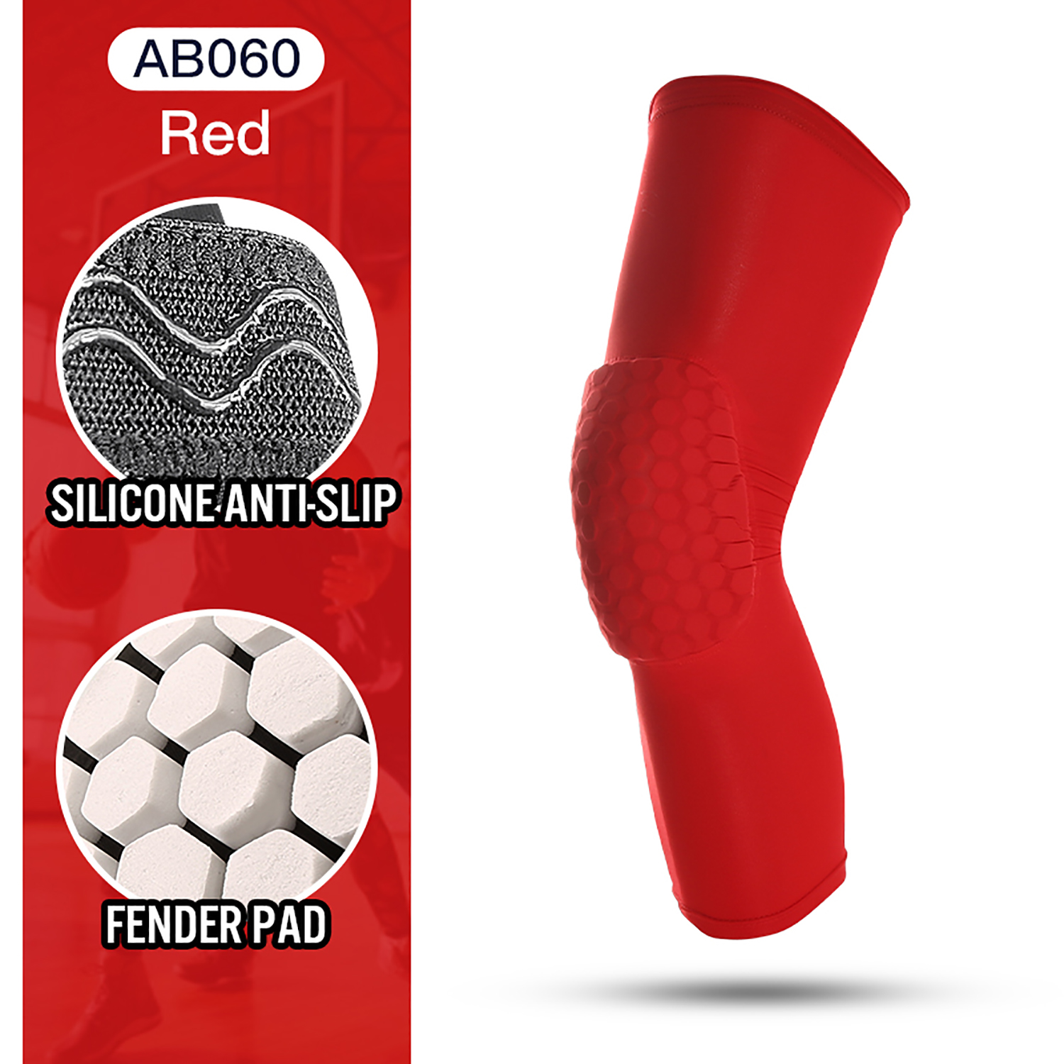 Tuki polvituki hunajakennovaahto polvisuojat koripallo lentopallo tuki kompressiojalkatuki tuki urheilu polvisuoja kuntoilu: Xl / Punainen