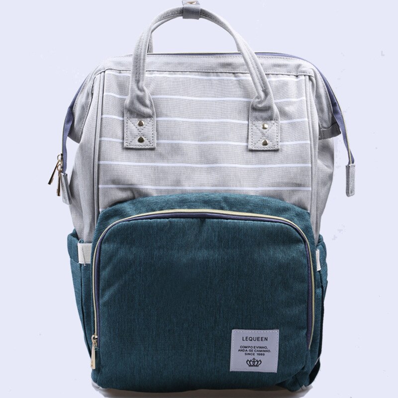 decent green strips Large-capacity Mummy bag multi-function Oxford cloth nappy backpack shoulder diaper waterproof