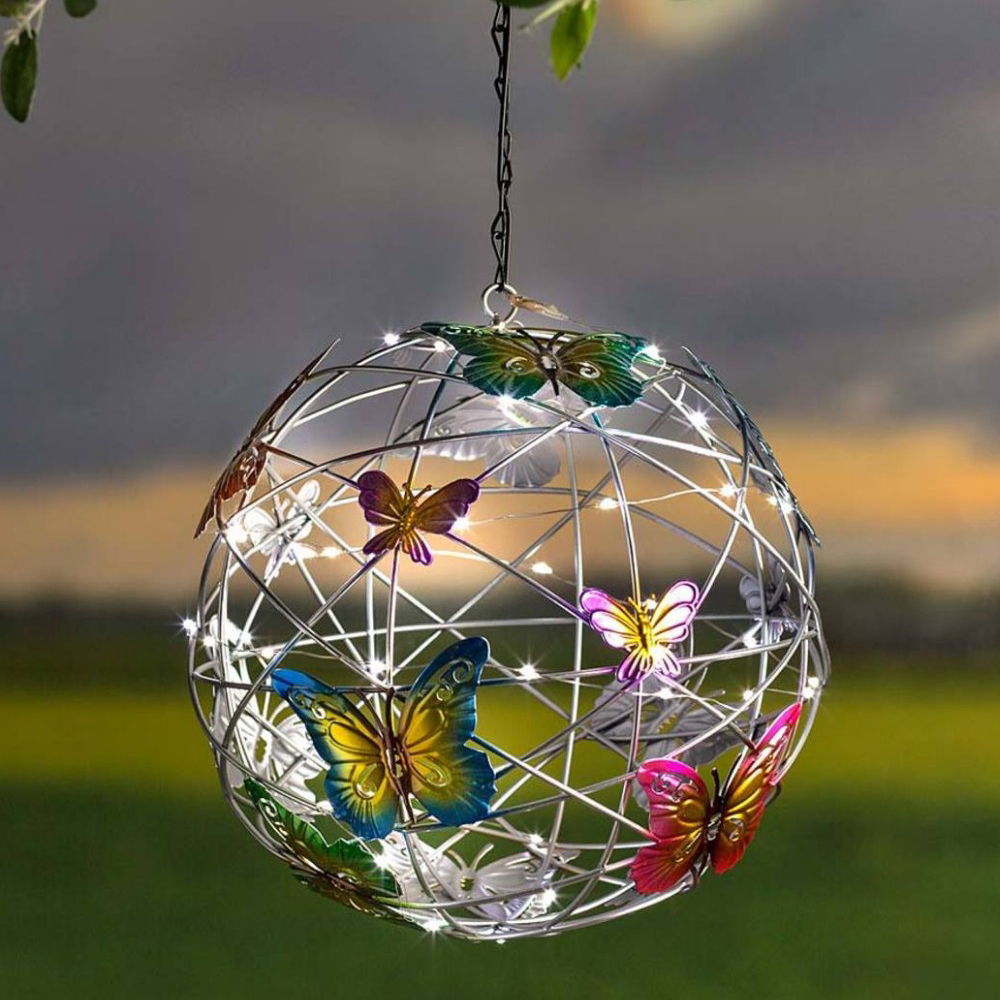 1 Pc Waterproof Hanging Butterfly Pendant Solar Light Mesh Orb Round Ball Light Indoor Outdoor Garden Landscape Pathway Decor