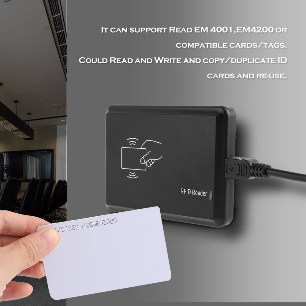 Usb 125 khz rfid  em4305 t5567 kortläsare/skrivare kopiator/skrivare programmerare brännare  + 5 id nyckelspännen  + 5 id kort rfid läsare