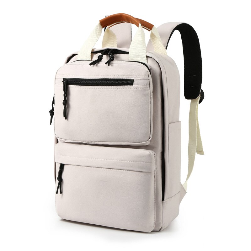 15.6" Laptop Backpack Rucksack Knapsack Unisex College Bag Girl Boy Teenager Casual Schoolbag Black Pink Work Business Bags: Beige