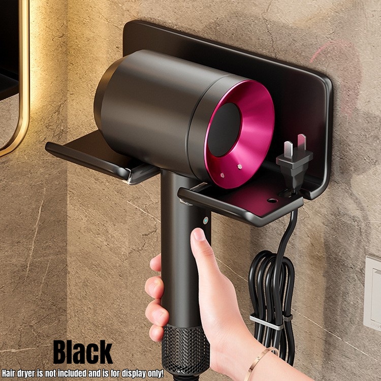 Support pour sèche-cheveux, support pour lisseur de cheveux, étagères sans clous pour salle murale, salle de bain, étagère de rangement murale pour la maison: Black