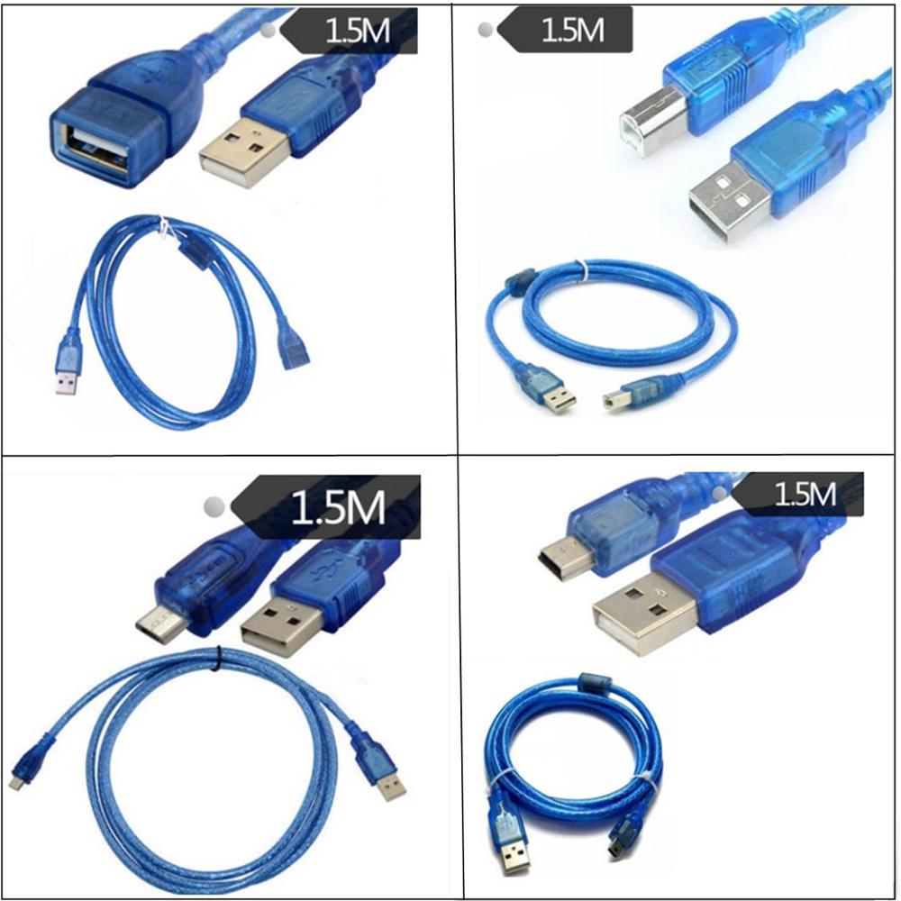 USB transparent blue extension cable printing cable USB male to female AMBM data cable with shield with magnetic ring