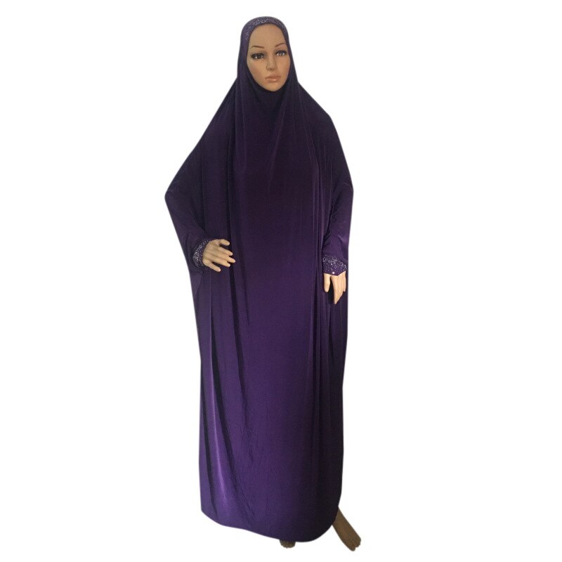 Khimar – jupe longue en strass, vêtements hijab de grande taille avec manches, gratuite: purple