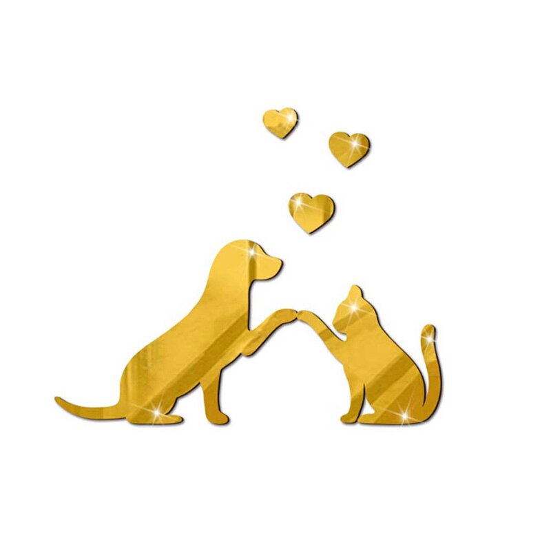 Black and White Cat Dog Wall Stickers Mirror 3D Acrylic DIY Self-adhesive Waterproof Home Decor Cattery Doghouse Decoration: Cat and dog golden