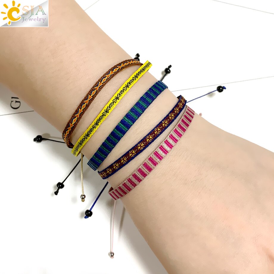 CSJA 5pcs/Lot Braided Bracelets Set Colorful Weaving Cotton Rope Chain Thread String Adjustable Cord Bracelet Boheme Femme S722: E