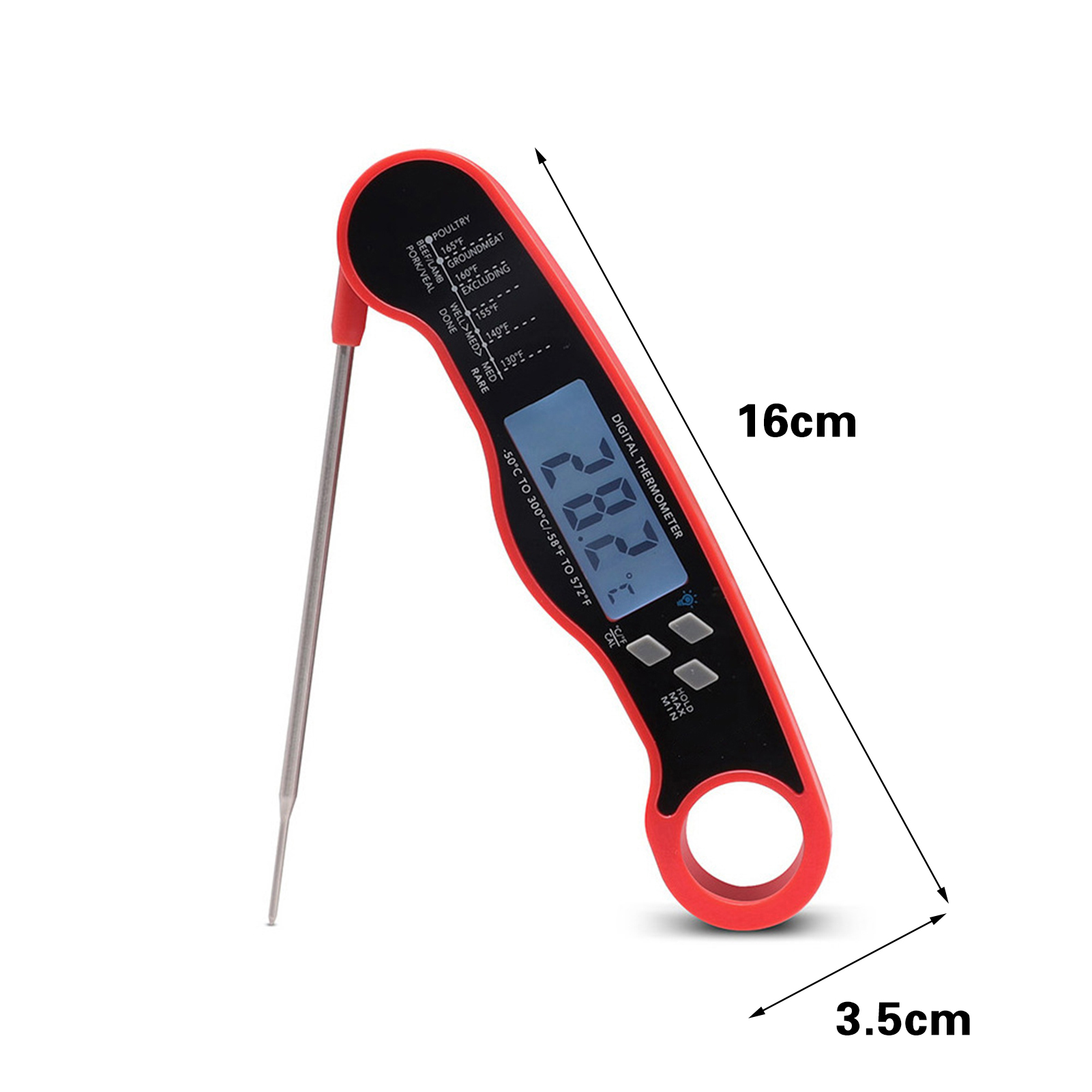 Digitales Lebensmittelthermometer, Grill, Kochen, Fleisch, Messthermometer, Heißwasserthermometer mit Sonde, Küchenwerkzeug: Orange