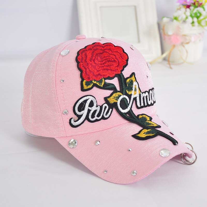 Flor Rosa bordado papá sombrero mujeres hombres lindo ajustable algodón Floral gorra de béisbol X85: pink rose