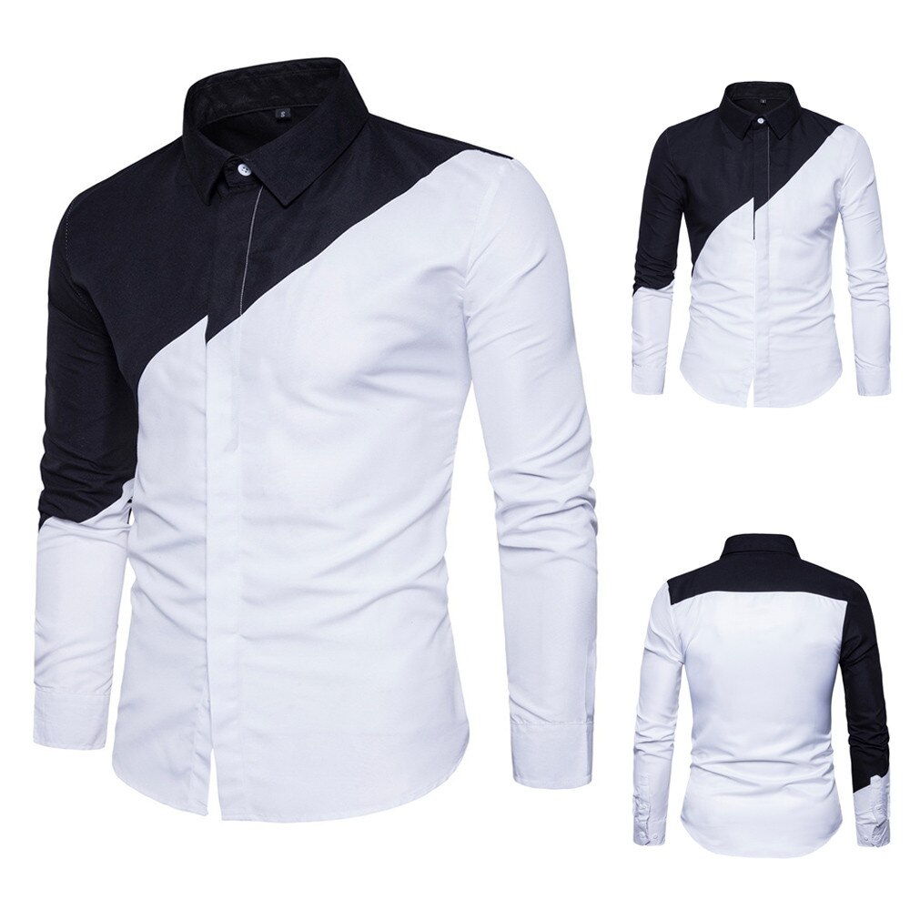 Langermet menn formell casual dresser slim fit tee kjole skjorter bluse topp