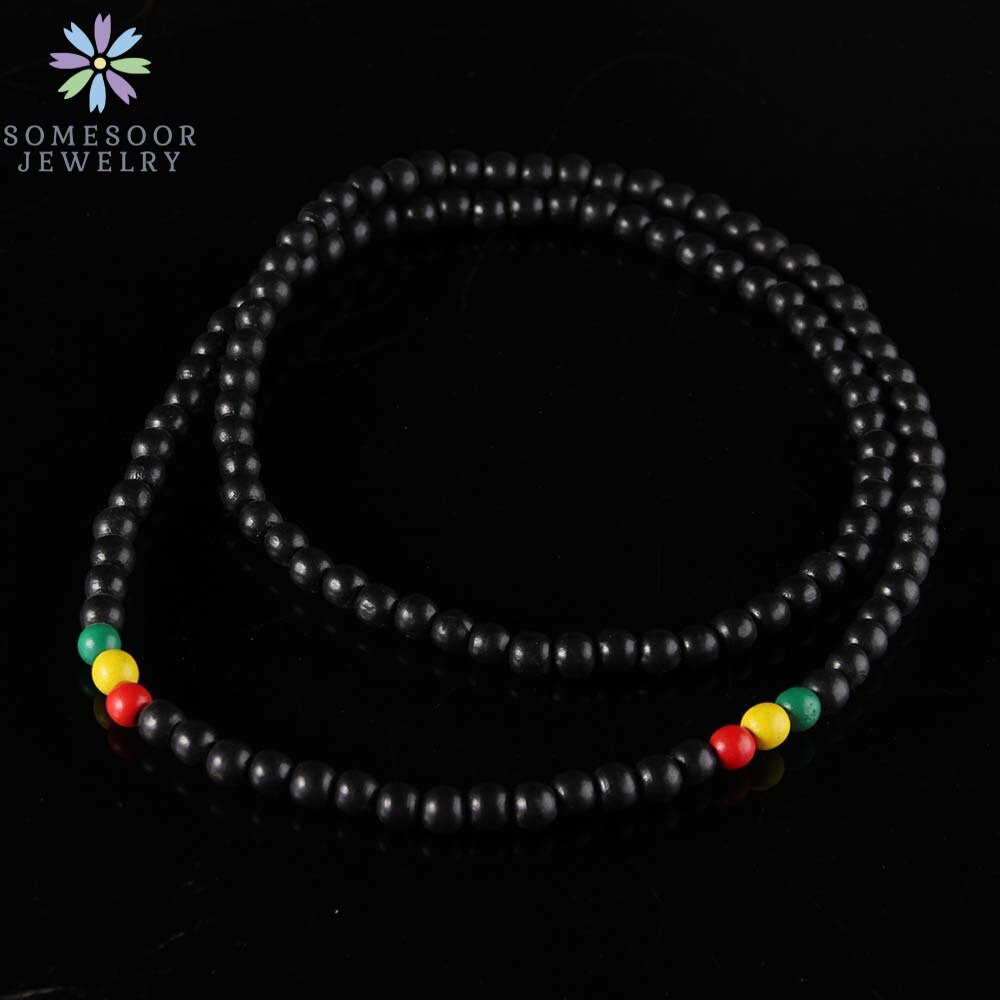SOMESOOR-collar de cadena con cuentas redondas para hombre y mujer, cadena colorida de 45cm de longitud, accesorios colgantes hechos a mano, joyería: ColorfulBlack