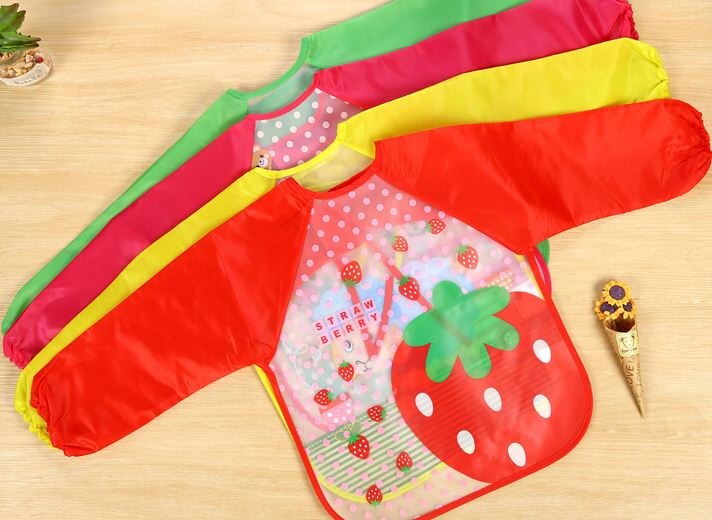Leuke Cartoon Slabbers Lange Mouw Art Schort Dier Kiel Kinderen Bib Burp Kleding Zachte Voeden Eet Peuter Waterdichte Baberos