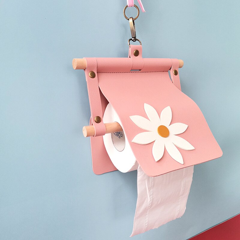 Handmade Leather Toilet Paper Holder Waterproof Flower Bathroom Roll Tissue Box Washroom Contact Paper Storage Rack Home Decor: pink