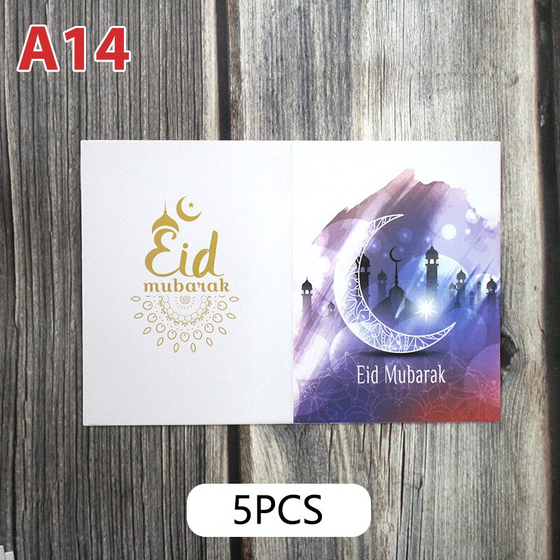 5pcs/set EID MUBARAK Greeting Card Muslim Eid Mubarak Ramadan Blessing Card Ramadan Decoration Festival Card Wish Card: A14