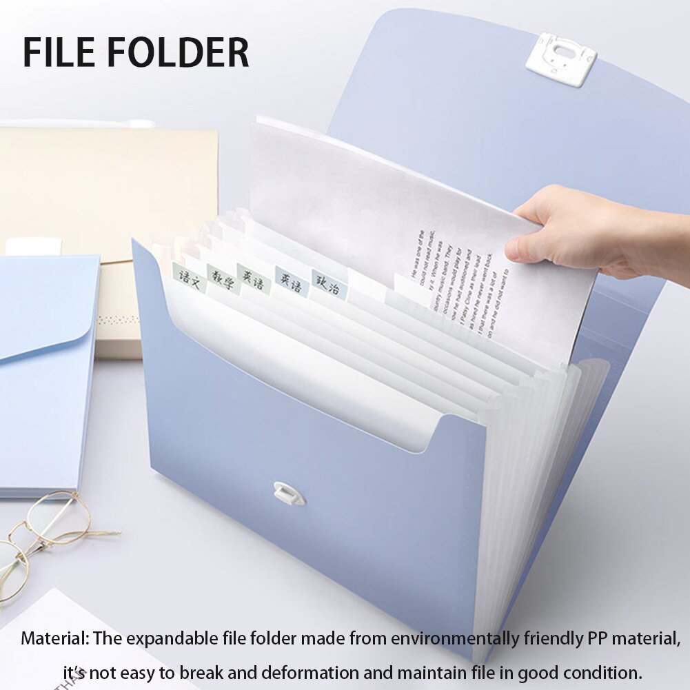 Carpeta de archivos en expansión sólida tamaño A4, acordeón de escritorio, oficina, escuela, hogar, artículos de papelería impermeables, Antipérdida con asa