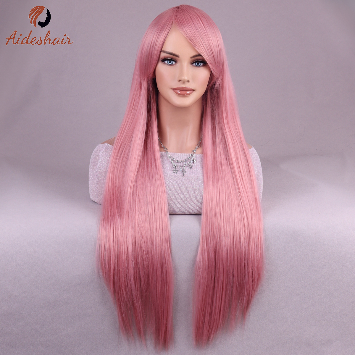 Parrucca lunga diritta europea e americana multicolore di Halloween per donna Parrucca sintetica in fibra resistente al calore per cosplay quotidiano: Colore rosa