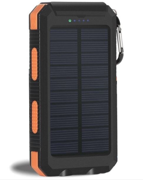 Cargador de batería solar portátil GGX ENERGY 8000mah para teléfono exterior, brújula de Camping + polvo/agua + luz LED + 2 salidas xUSB: Orange