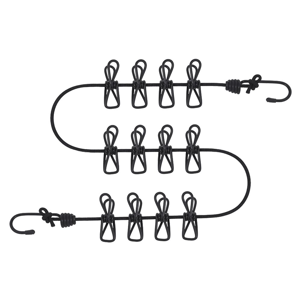 Retractable Clothesline Elastic Washing Line With 12 Clips Home Socks Underwear Clothes Hanger Windproof Stretch Drying Rack: black