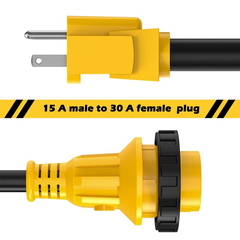 Heavy Duty Rv Power Cord Plug Adapter, 15Amp Male To 30Amp Female with Twist Lock, Led Indicator