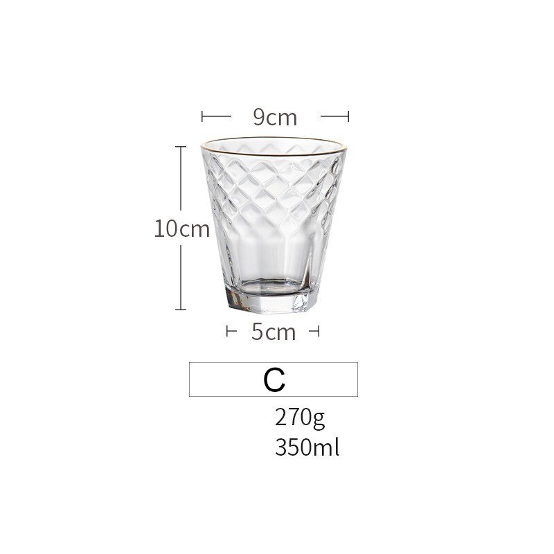 Glas guldkant blombehållare lättnad vinglas kopp hushållswhisky transparent importerad öl kaffe termomugg: Kort kvadrat