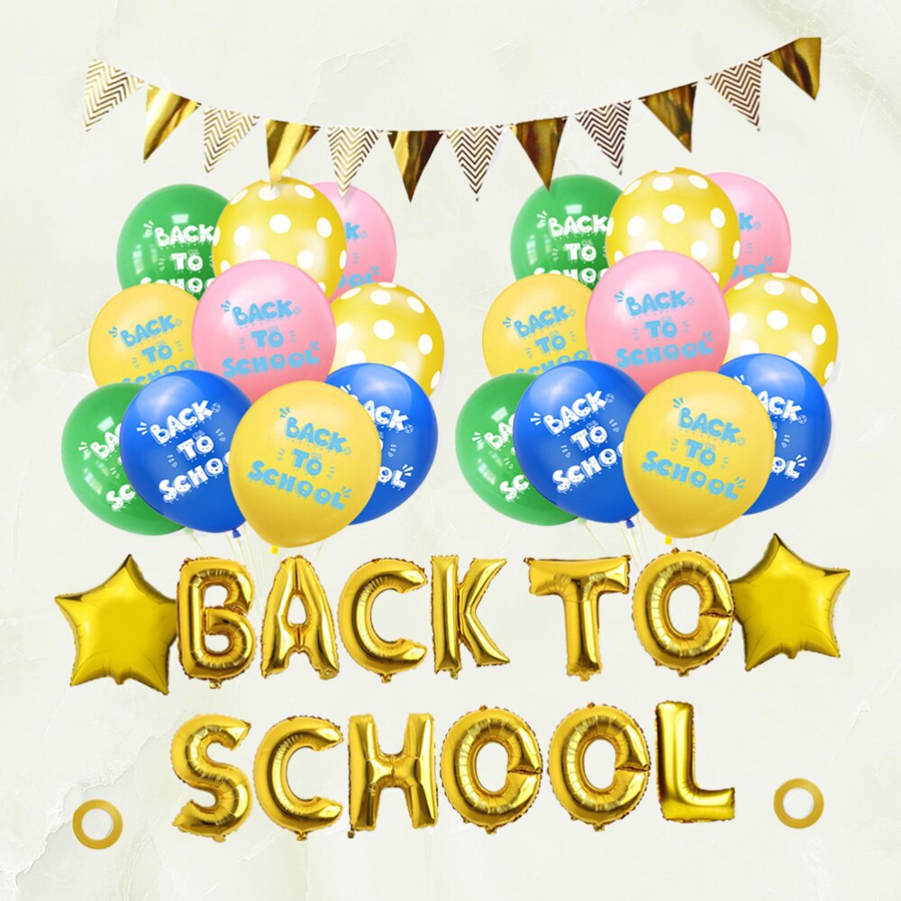 1 Set of 37Pcs Back to School Letters Balloon Set Back-to-school Season Latex Balloon School Classroom Layout Balloon D