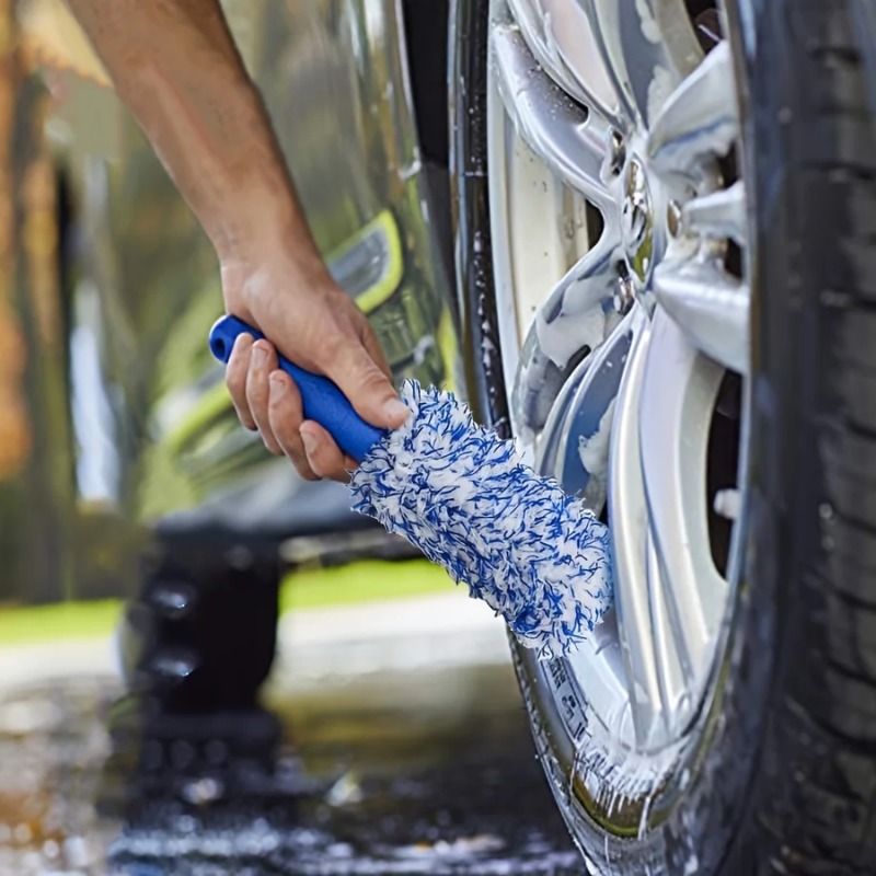 1 Uds. Cepillo de limpieza de coche, accesorios portátiles de felpa para neumáticos y llantas, herramienta de cepillo multifuncional, cepillo para rueda de limpieza de coche