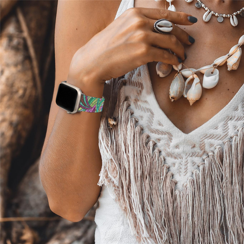 Kleurrijke PU lederen band voor Apple Watch Band 44mm 45mm 42mm 49mm 41mm 40mm 38mm Mannen Vrouwen Band voor Iwatch 9 8 7 6 5 Se Ultra