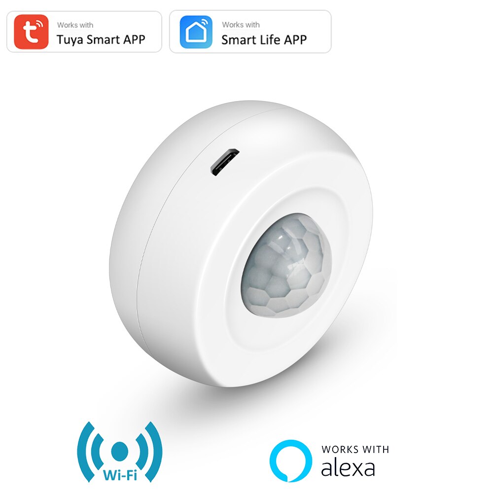 Tuya USB Powered PIR Motion Sensor Detector 360° Detection WIFI Movement Sensor Smart Life APP Home Security Alexa Routine Set: 1 PCS