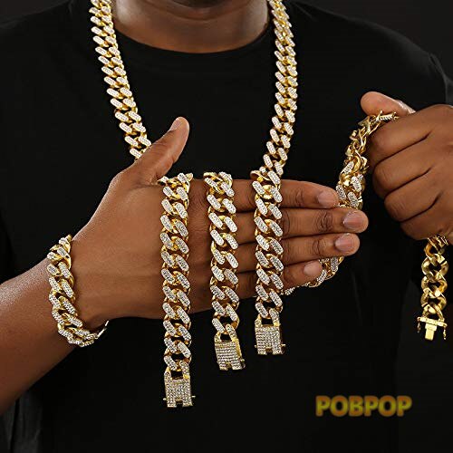 Mens Cuban Link Chain Gold Bling Miami Cuban Necklace Iced Out Diamond Tennis Chain for Men Women Bracelet Accessories