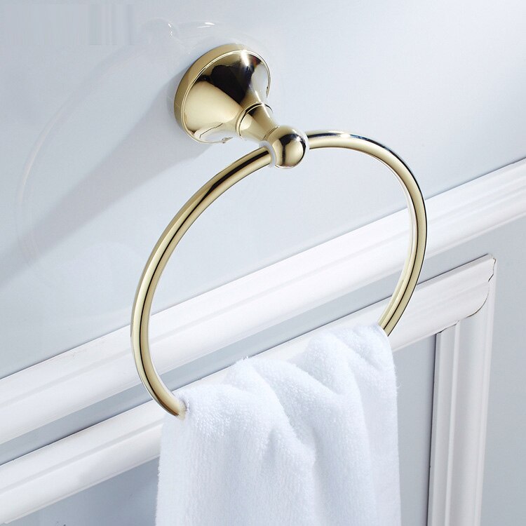 Luksus guld badeværelsestilbehør messing håndklædehylde toiletpapirholder sæbeholder håndklædeholder tørretumbler: Håndklæde ring