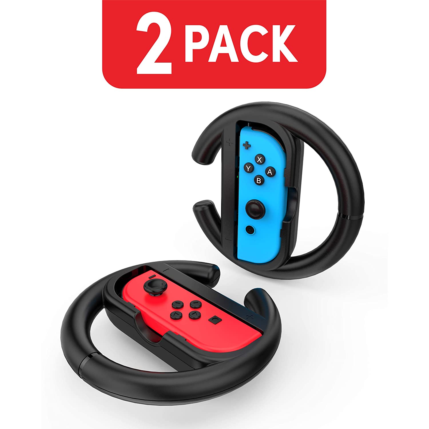 Soporte de Joycon izquierdo + derecho para Nintendo Switch NS, mando Joy-Con, accesorios de agarre de mano, 2 uds.: Wheel B Black