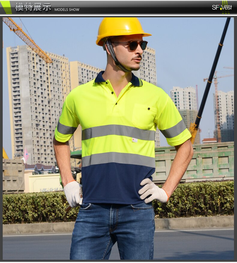 High Visibility safety reflective Polo Shirt Men's Safety Work Wear 2 Tone short sleeve Polo work shirt