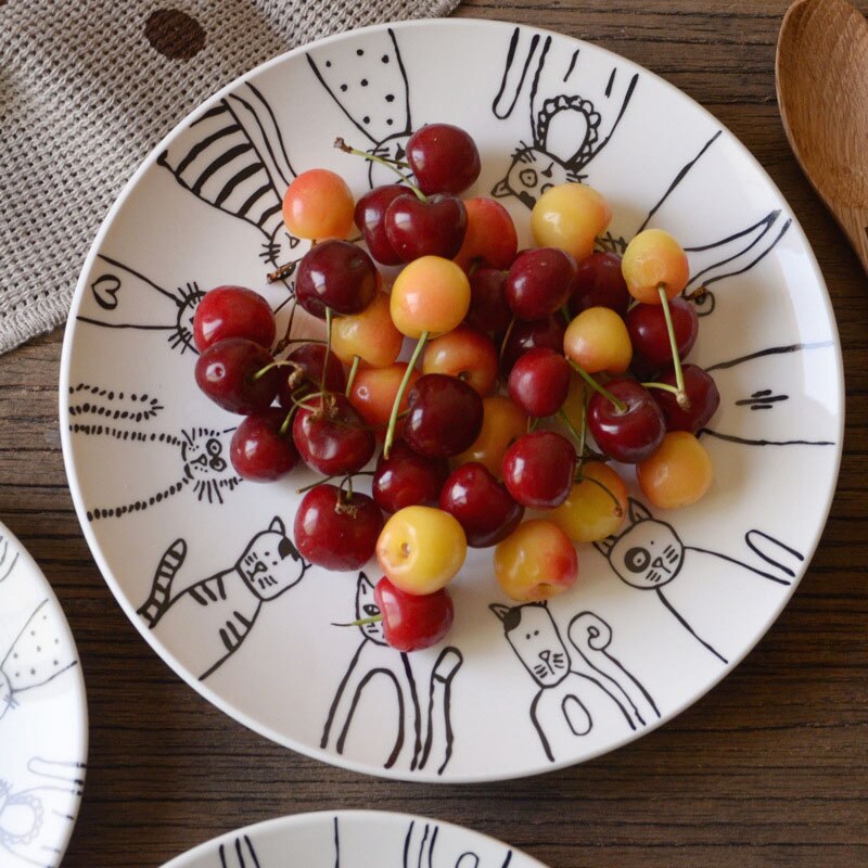 Cat Ceramic Plate Dinner Dessert Appetizer Salad Dish Steak Service Plates for Home Party TB