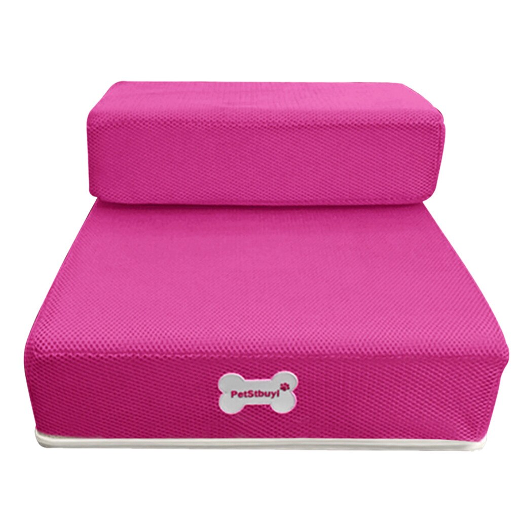 Kæledyr trapper rampe seng foldbar 2 trin stige hoppe trapper til små hunde hvalp kat seng pude måtte åndbar #lc: Hot pink