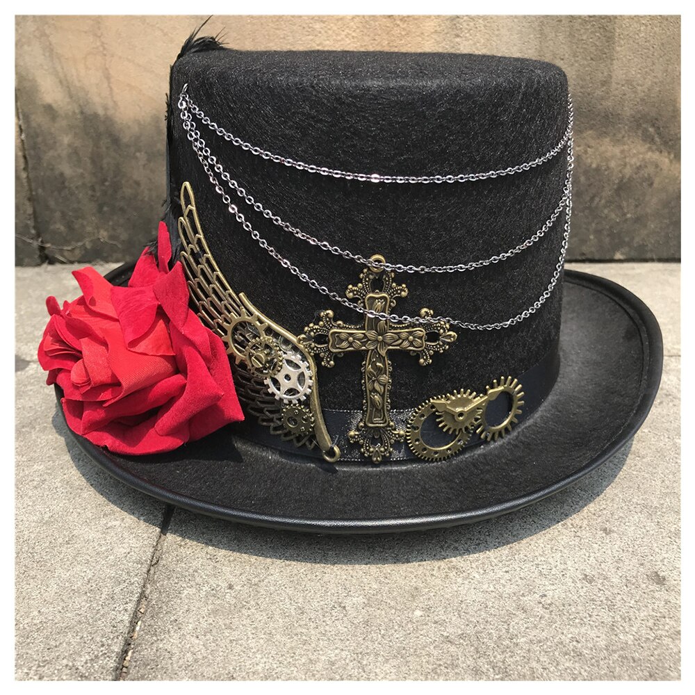 Retro Vrouwen Handgemaakte Steampunk Top Hat Met Bloem Bolhoed Dance Party Hoed Maat 57CM Steampunk Hoed
