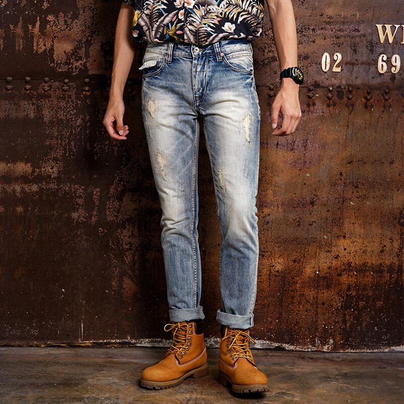 Streetwear de los hombres pantalones vaqueros de Slim luz azul Jeans hombres bordado pantalones de Hip Hop pantalones vaqueros hombre: 29