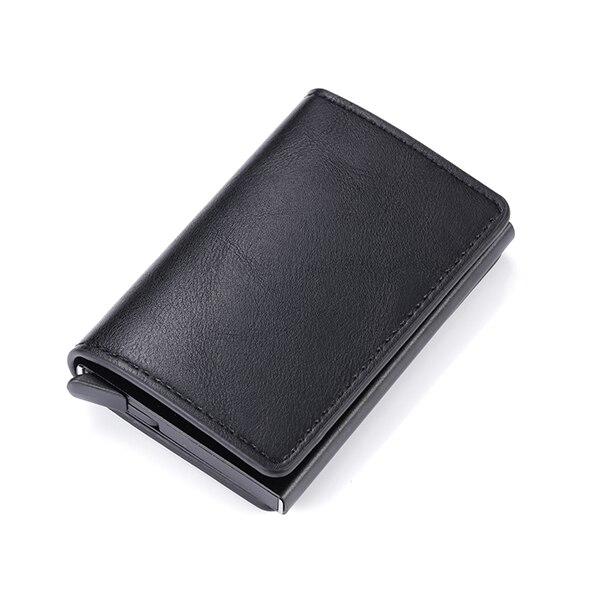 BISI GORO-tarjetero de cuero para hombre y mujer, monedero de seguridad, protección de Banco emergente, Mini billetera inteligente colorida sólida: K9109 Black