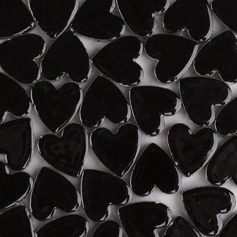 Mosaico de porcelana con forma de corazón, baldosa de 250g, fabricación de mosaico artesanal, azulejos de cerámica de 2,2x2,3x0,5 cm, 60 piezas (6 piezas x 10 colores): black