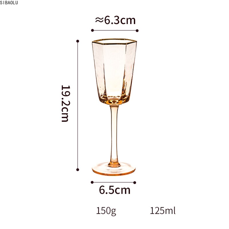 Nordisk højkvalitets sekskantet hammerstribe guldkantet vinglas krystalglas champagnekop husholdnings whiskyglas vandkop