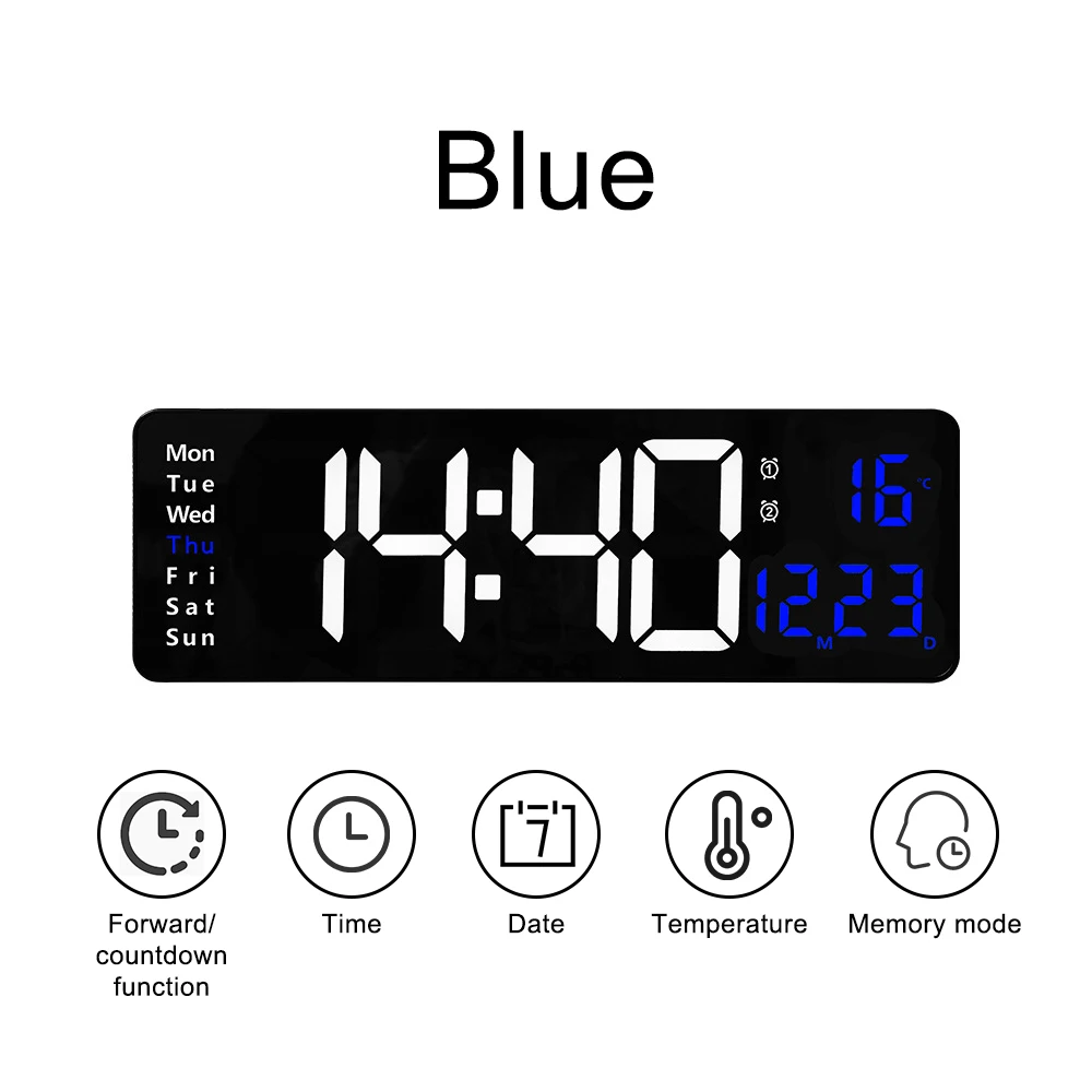 Xiaomi grande horloge murale électronique télécommande température Date mise hors tension mémoire horloge de Table murale double alarmes LED numérique: Rouge