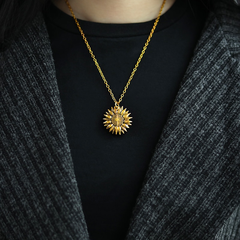 You Are My Sunshine Sunflower Necklaces For Women Rose Gold Silver Color Long Chain Sun Flower Female Pendant Necklace Jewelry