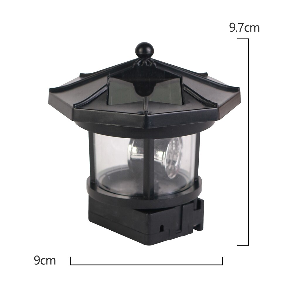 Resin LED Lighthouse Shape Solar Light Garden Fence Yard Outdoor Decoration Smart Sensor Beacon Rotating Beam Lamp: Black