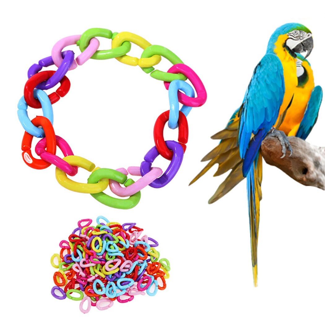 Cadena de plástico para loros, ganchos para morder pájaros, accesorios para jaula de pájaros, 100 unids/set por juego