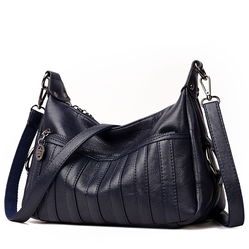 Vrouwen Bag Lederen Pu Vrouwen Handtassen Mode Streep Vrouwen Schouder Crossbody Tassen Vrouwen Messenger Bag: Deep Blue