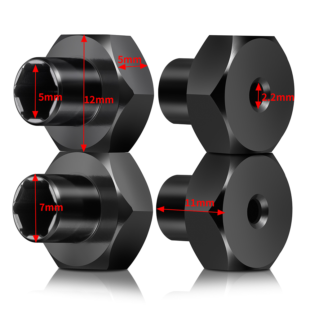 YEAHRUN 4 Uds. Adaptadores de cubo hexagonal de rueda de aluminio de 5mm a 7mm/5mm a 12mm conversión para WPL D12 2WD 1/10 piezas de mejora de camión RC: Rojo