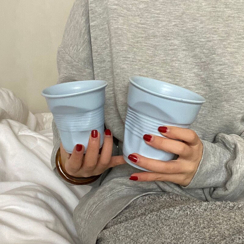 Tasse à café en céramique, tasse irrégulière en céramique, tasse de bureau à domicile, tasse à jus de lait de petit déjeuner, 2 pièces: Bleu