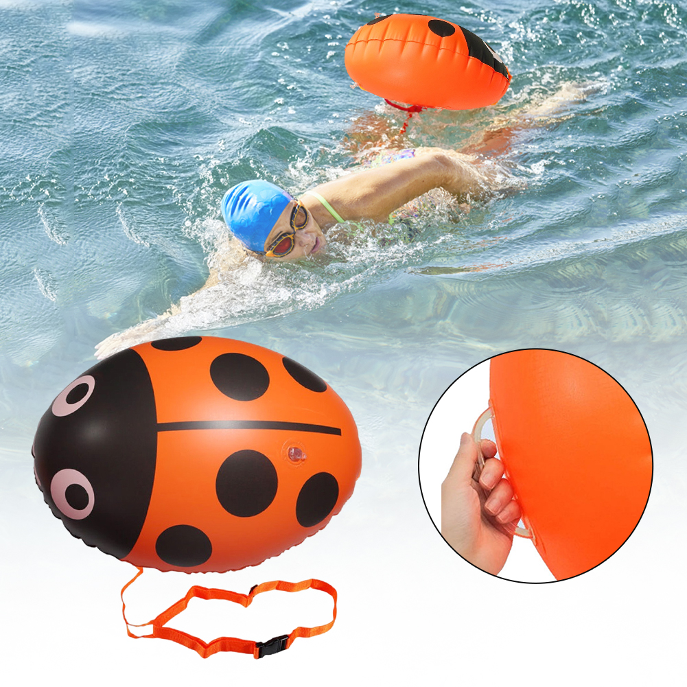 PVC Safety Swim Buoy Inflatable Ladybug Swimming Buoy Bag Floating Multifunctional with Waist Belt Adjustable for Sports Outdoor