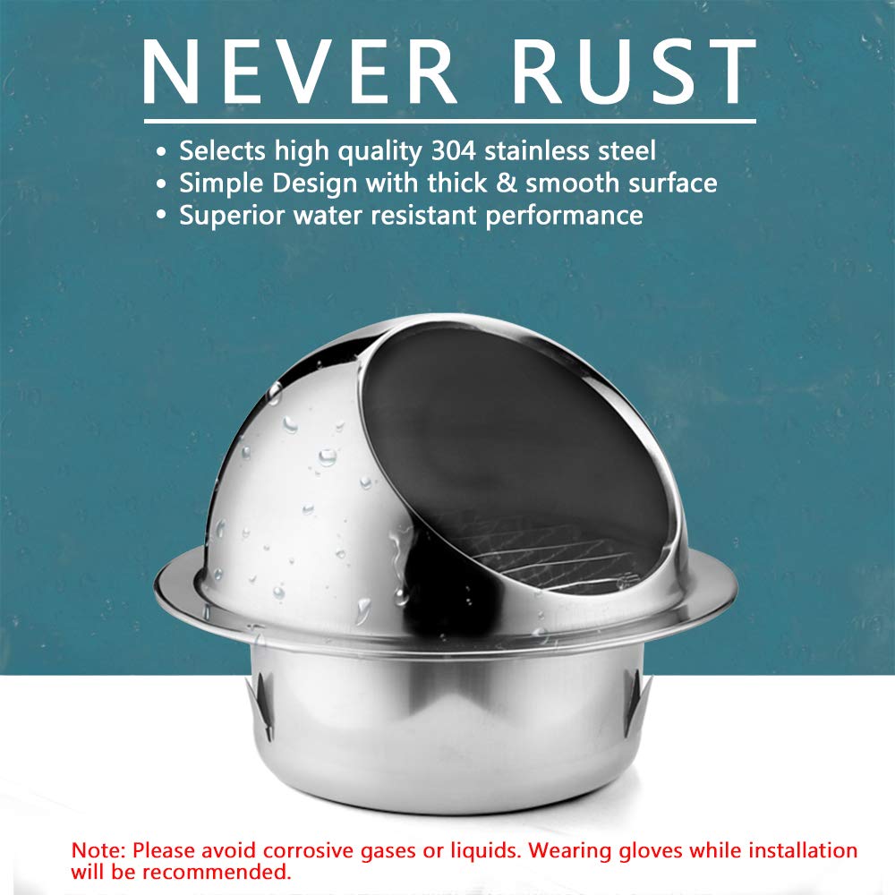 304 Stainless Steel Round Wall Ceiling Exhaust Outlet Waterproof Grille Cover for Kitchen Hood Ventilation Cap Vent 100mm