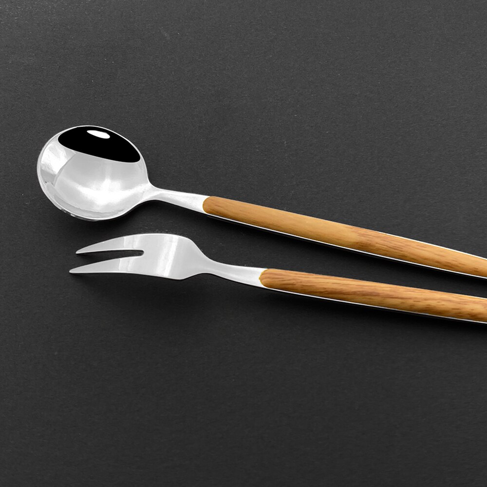 Western Silver 1/5Pcs Dinnerware Set Wood Handle Stainless Steel Dinner Home Knife Fork Spoon Fish Fork Flatware Cutlery Sets